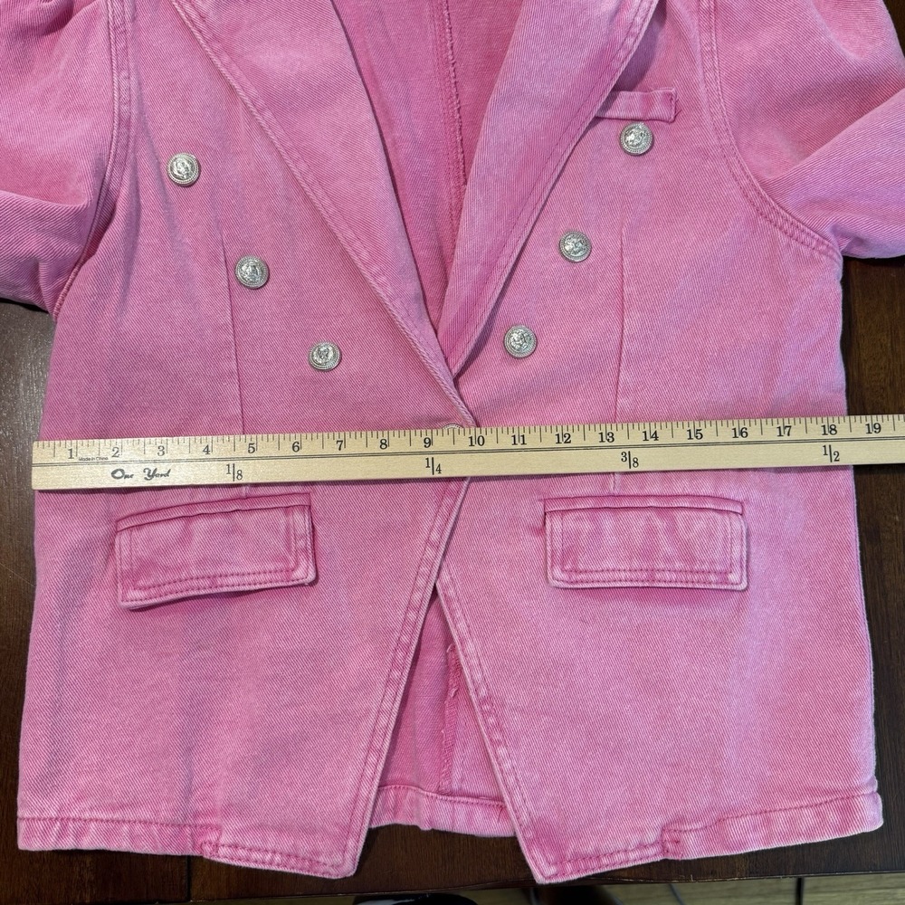 Savanna Jane Womens Pink Denim Double Breasted Blazer Jacket Size M Puff Sleeve - Picture 10 of 12